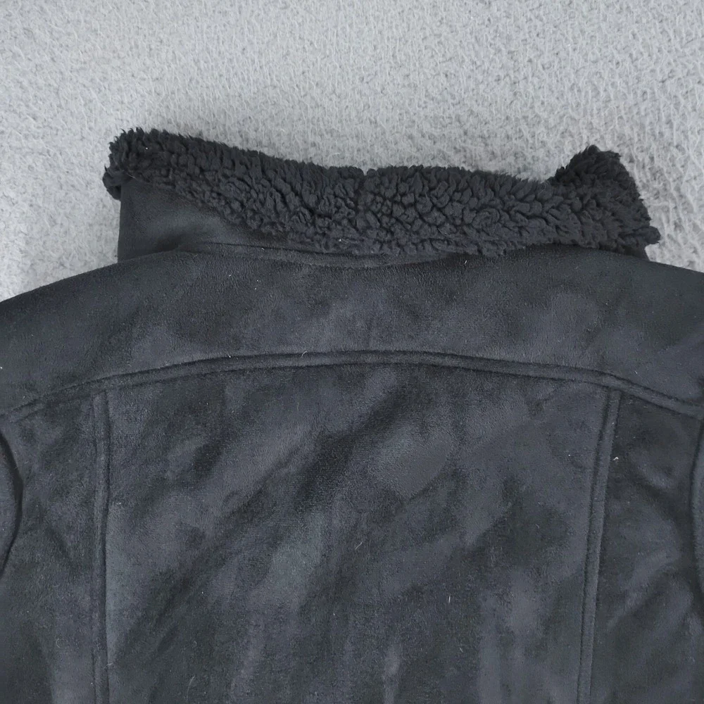 Bit & Bridle Vest Womens Large Black Faux Suede Leather Sherpa Collar Open Front
